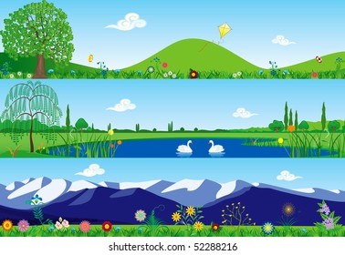 Three summer tranquil banners - vector illustration