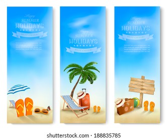 Three summer vacation banners. Vector. 