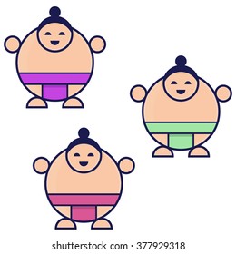 Three sumo wrestler, flat icon vector design on white background