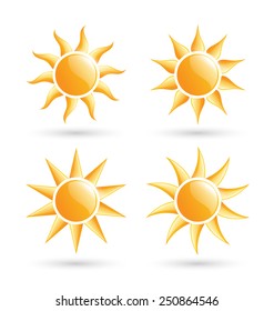 Three sun icons with shadow isolated on white background