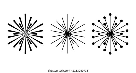 Three sun symbols, sunbeams derived from the intersecting points of overlapping circles of a Flower of Life, connected with rays that appear like the rays of the sun. Sacred Geometry. Illustration.