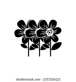 Three sunflower flowers with stems and leaves isolated on a white background