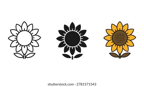 Three sunflower illustrations showing