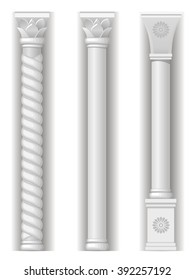 Three support columns in the style of oriental traditional architecture