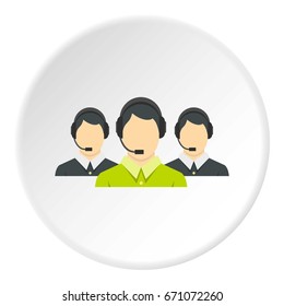 Three support phone operators icon in flat circle isolated vector illustration for web