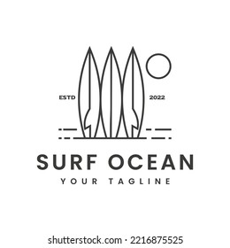 Three Surfboards, Summer Beach Surfing Vacation logo design inspiration