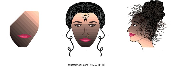 Three surreal faces inclusive diverse and gender fluid 