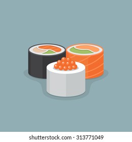 Three sushi roll vector illustration.