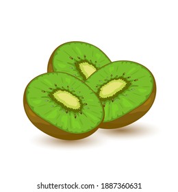 Three sweet green kiwi. Source of vitamins and antioxidants. Exotic fruit and delicious. Vector illustration isolated on white.