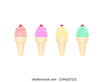 three sweet ice cream cones on isolate white background. vector illustration.