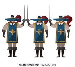 three sword warrior musketeers with hats