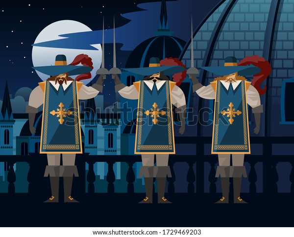 Three Sword Wearing Musketeers Hats Stock Vector (Royalty Free ...