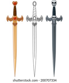 Three swords with rope bound handle and jeweled base