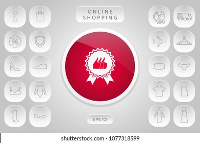 Three symbols Thumb Up Gesture - label with ribbons. Thumb up icon - the highest score, the best choice, the highest rating