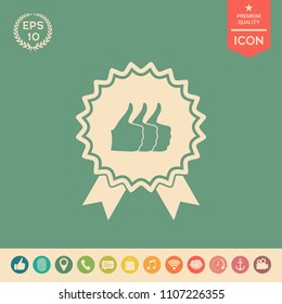 Three symbols Thumb Up Gesture - label with ribbons. Thumb up icon - the highest score, the best choice, the highest rating