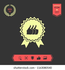 Three symbols Thumb Up Gesture - label with ribbons. Thumb up icon - the highest score, the best choice, the highest rating