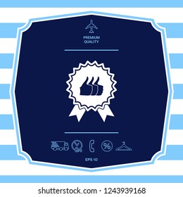 Three symbols Thumb Up Gesture - label with ribbons. The highest rating