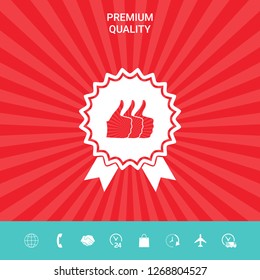 Three symbols Thumb Up Gesture - label with ribbons. The highest rating