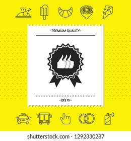 Three symbols Thumb Up Gesture - label with ribbons. The highest rating