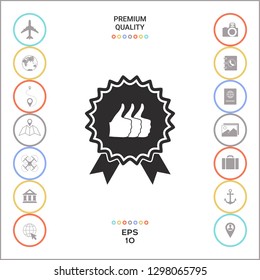 Three symbols Thumb Up Gesture - label with ribbons. The highest rating