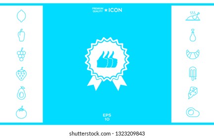 Three symbols Thumb Up Gesture - label with ribbons. The highest rating