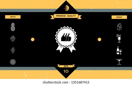 Three symbols Thumb Up Gesture - label with ribbons. The highest rating