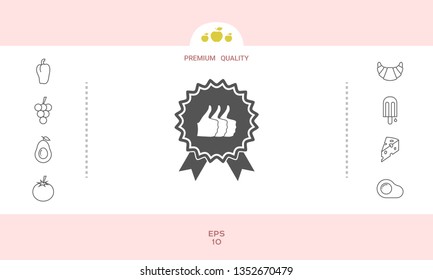 Three symbols Thumb Up Gesture - label with ribbons. The highest rating