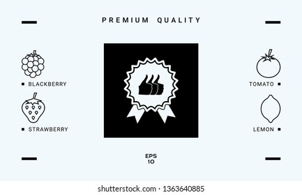Three symbols Thumb Up Gesture - label with ribbons. The highest rating
