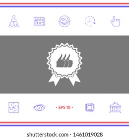Three symbols Thumb Up Gesture - label with ribbons. The highest rating