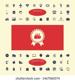 Three symbols Thumb Up Gesture - label with ribbons. The highest rating