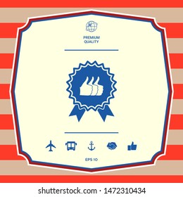 Three symbols Thumb Up Gesture - label with ribbons. The highest rating