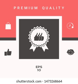 Three symbols Thumb Up Gesture - label with ribbons. The highest rating