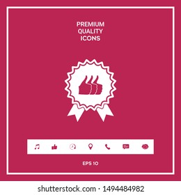 Three symbols Thumb Up Gesture - label with ribbons. The highest rating