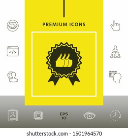 Three symbols Thumb Up Gesture - label with ribbons. The highest rating