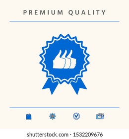 Three symbols Thumb Up Gesture - label with ribbons. The highest rating