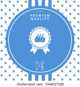 Three symbols Thumb Up Gesture - label with ribbons. The highest rating