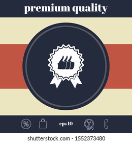 Three symbols Thumb Up Gesture - label with ribbons. The highest rating