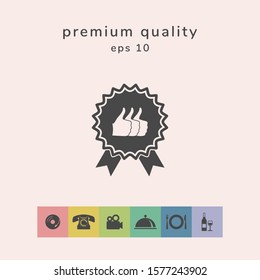 Three symbols Thumb Up Gesture - label with ribbons. The highest rating