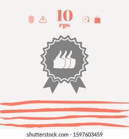 Three symbols Thumb Up Gesture - label with ribbons. The highest rating