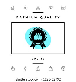 Three symbols Thumb Up Gesture - label with ribbons. The highest rating