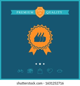 Three symbols Thumb Up Gesture - label with ribbons. The highest rating