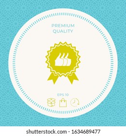Three symbols Thumb Up Gesture - label with ribbons. The highest rating