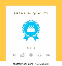 Three symbols Thumb Up Gesture - label with ribbons. The highest rating