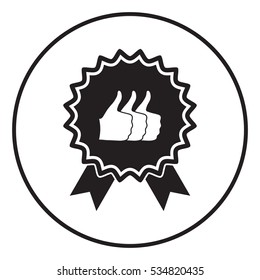 Three symbols Thumb Up Gesture - label with ribbons. Thumb up icon - the highest score, the best choice, the highest rating