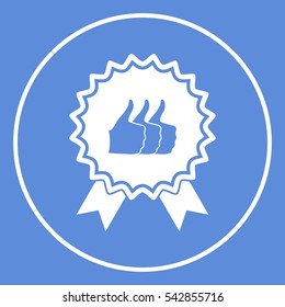 Three symbols Thumb Up Gesture - label with ribbons. Thumb up icon - the highest score, the best choice, the highest rating
