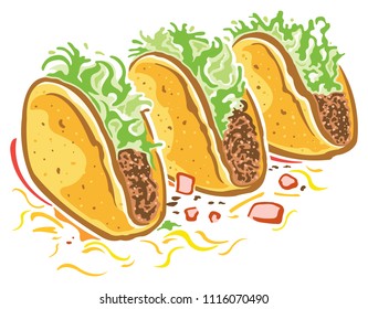 Three tacos isolated