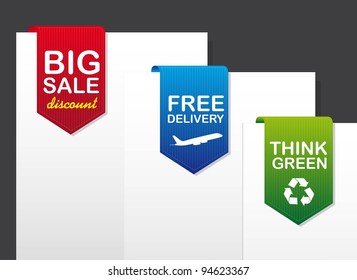 three tags over paper over gray background. vector illustration