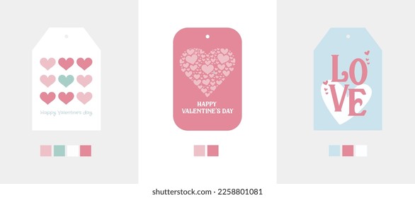 Three tags for Valentine's Day, invitation paper Valentine's Day Set of Valentine's and love gift tags and cards