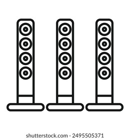 Three tall audio speakers standing on floor, delivering powerful sound for music lovers, perfect for home entertainment system