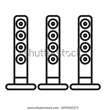 Three tall audio speakers standing on floor, delivering powerful sound for music lovers, perfect for home entertainment system